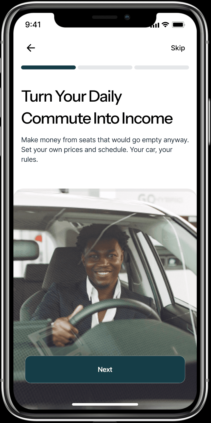 RidePaddy onboarding screen about earning from daily commutes